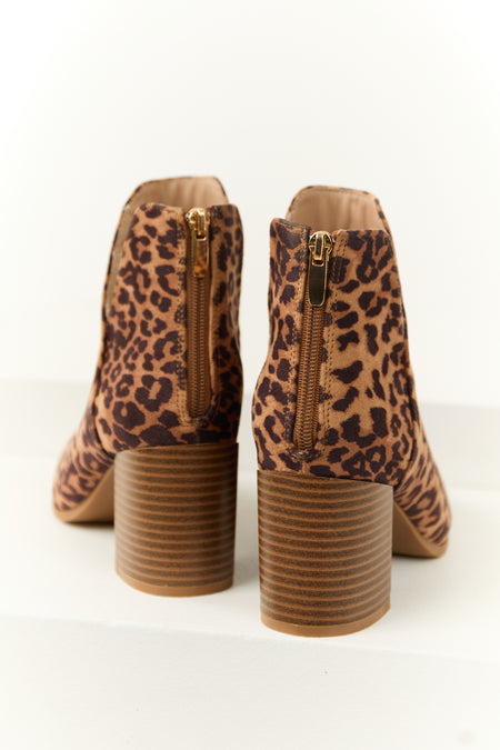 Copper Leopard Print Pointed Toe Block Heel Booties