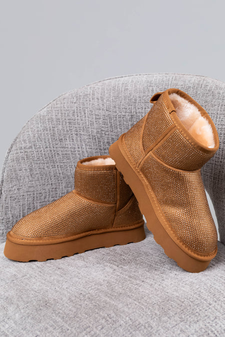 Copper Rhinestone Fleece Lined Platform Booties