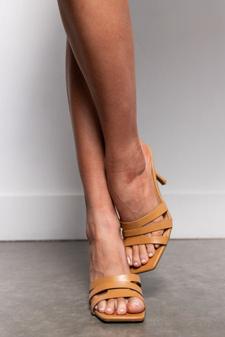 Copper Square Toe Cut Out Strap Heels