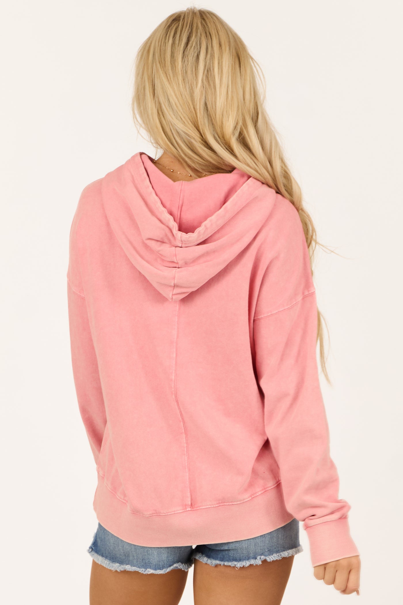 Coral Happy Face Mineral Wash Drawstring Hoodie