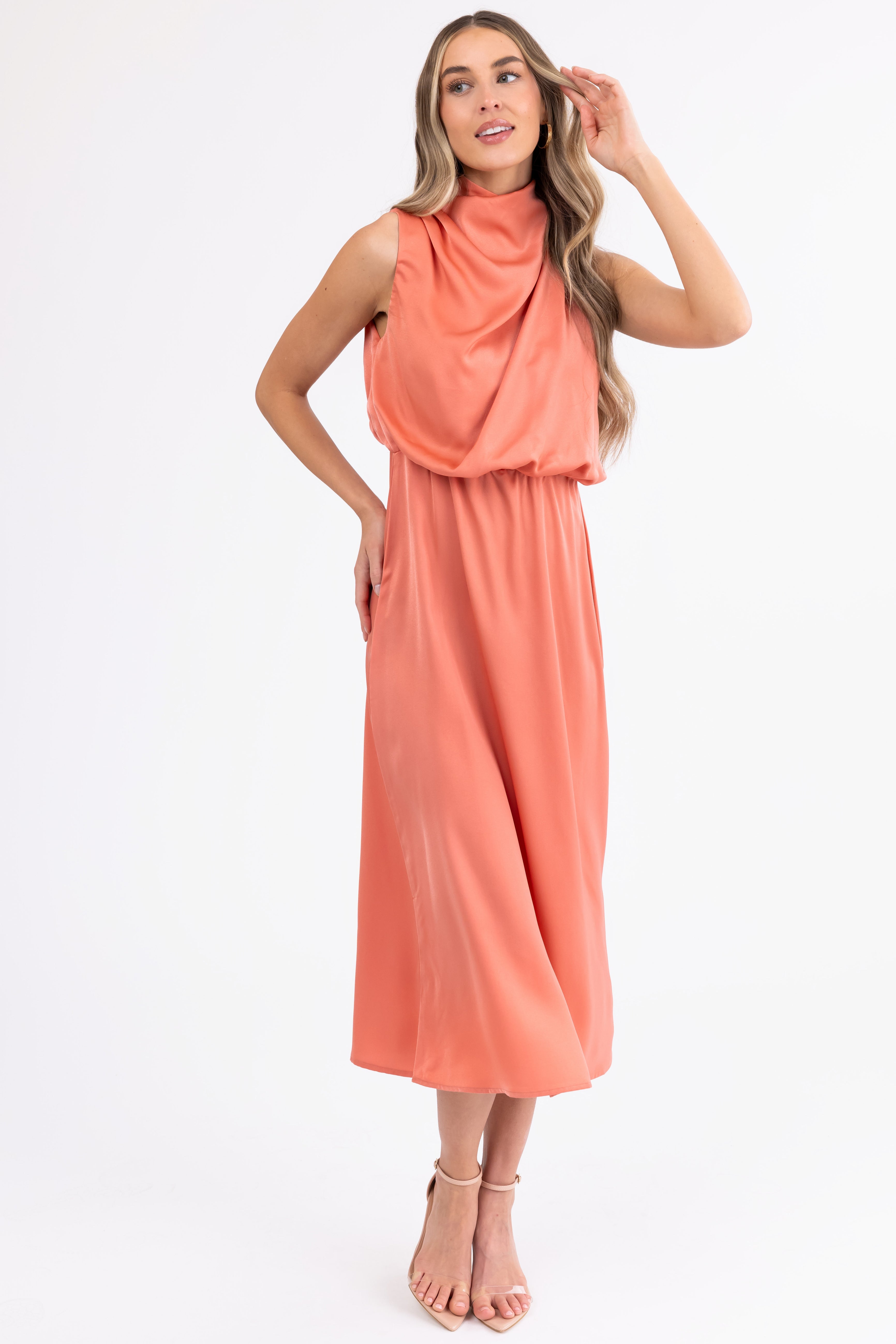 Coral satin dress best sale