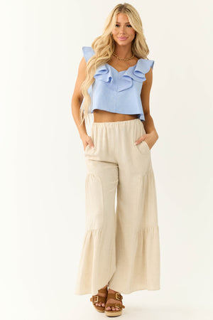 Cornflower Ruffle V Neck Cropped Blouse