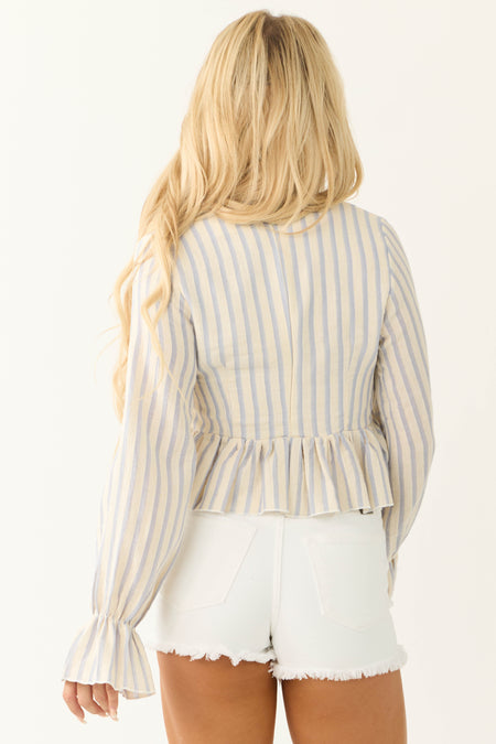 Cornflower and Cream Striped Long Sleeve Top