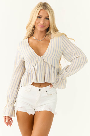 Cornflower and Cream Striped Long Sleeve Top