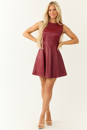 Cranberry Faux Leather Sleeveless Skater Dress