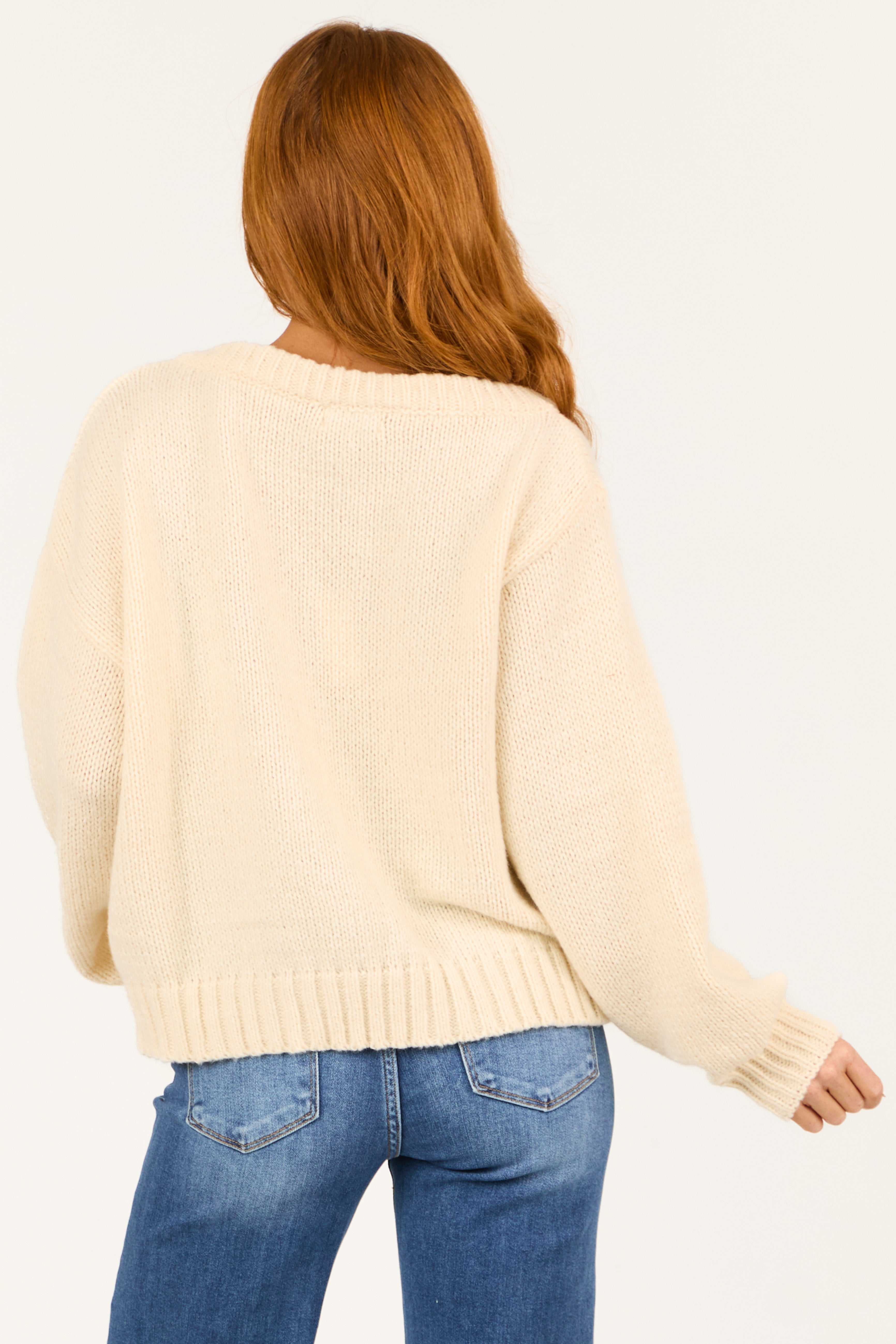 Cream American Flag Boatneck Thick Knit Sweater