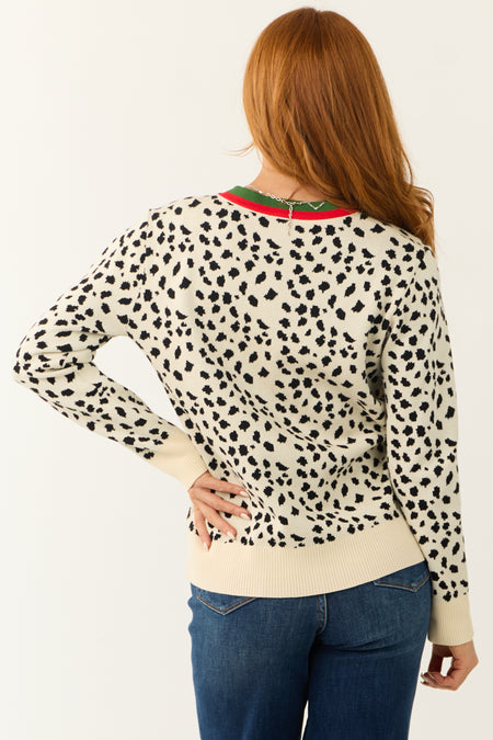 Cream Animal Print Button Down Knit Cardigan