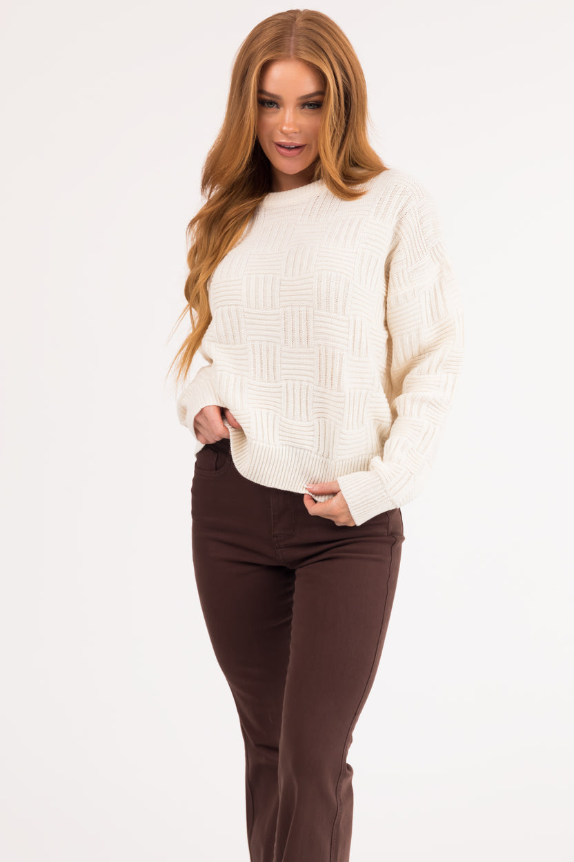 Cream Basket Weave Pullover Knit Sweater