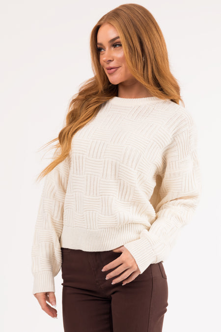 Cream Basket Weave Pullover Knit Sweater