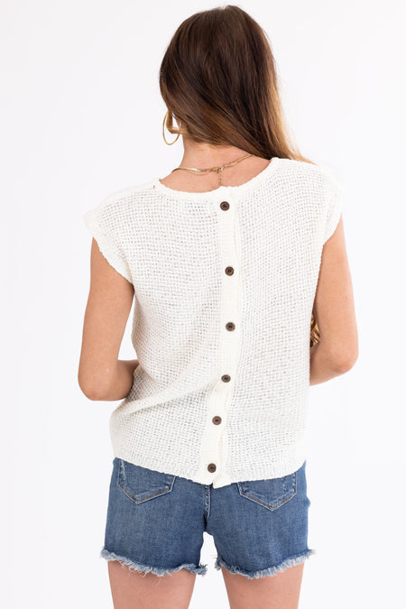 Cream Button Back Sleeveless Knit Top