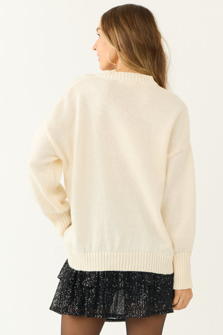 Cream Christmas Lights Sequin Detail Sweater