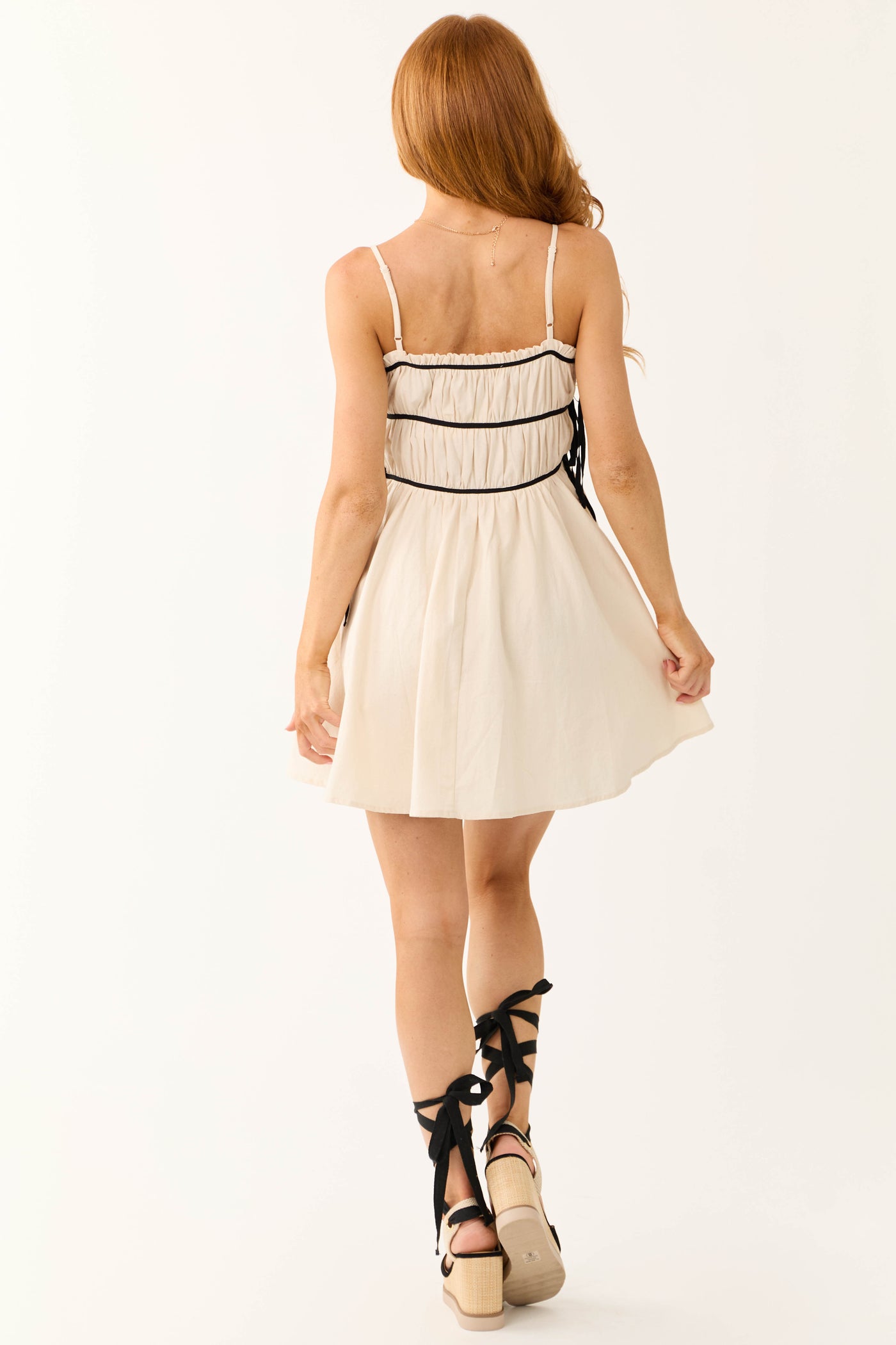 Cream Contrast Lace Up Side Short Dress