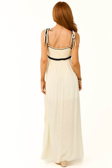 Cream Crochet Bodice Empire Waist Maxi Dress