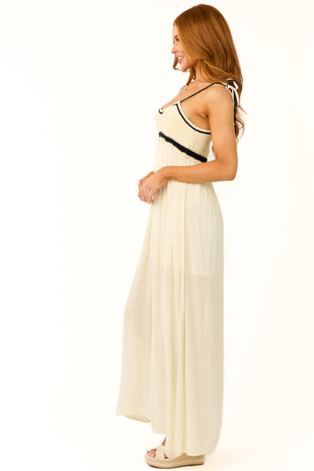 Cream Crochet Bodice Empire Waist Maxi Dress