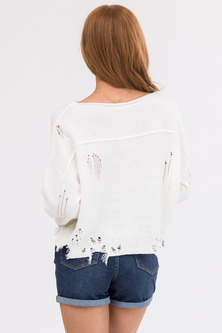 Cream Distressed American Flag Print Sweater