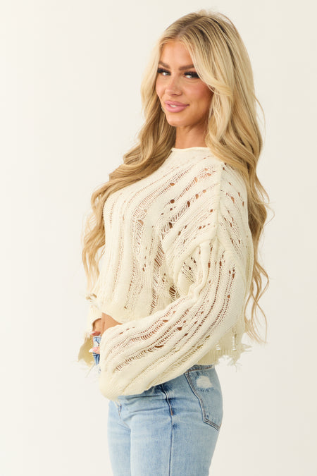 Cream Distressed Cropped Sweater