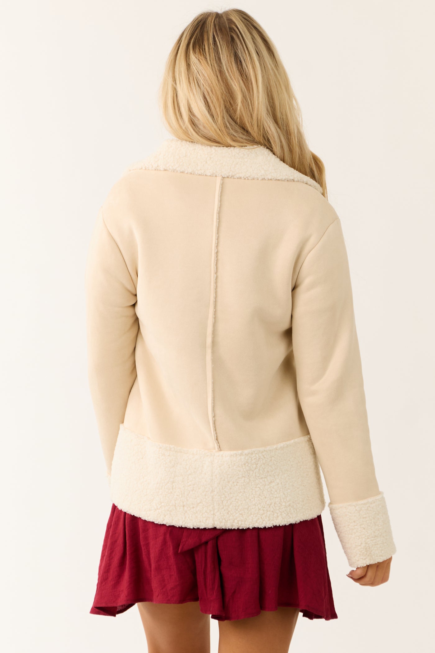 Cream  Faux Wool and Suede Button Up Jacket