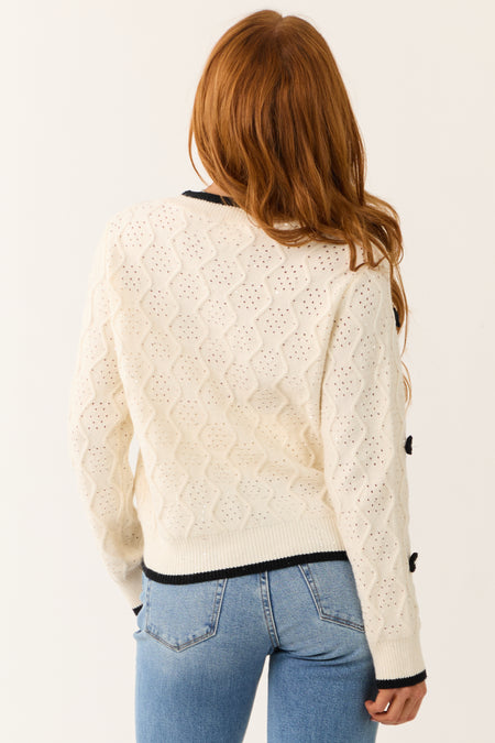 Cream Floral Applique Knit Sweater