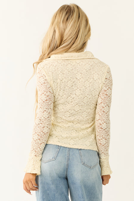 Cream Floral Lace Button Down Top