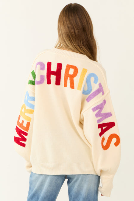 Cream HO HO HO Multicolor Graphic Knit Sweater