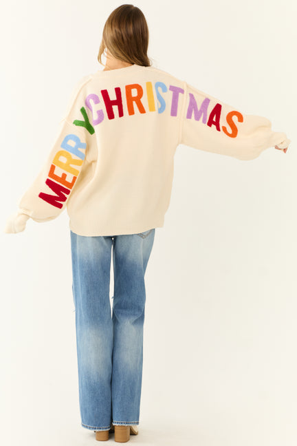 Cream HO HO HO Multicolor Graphic Knit Sweater