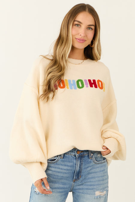 Cream HO HO HO Multicolor Graphic Knit Sweater