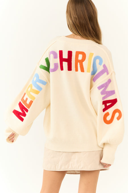 Cream HO HO HO Multicolor Graphic Knit Sweater