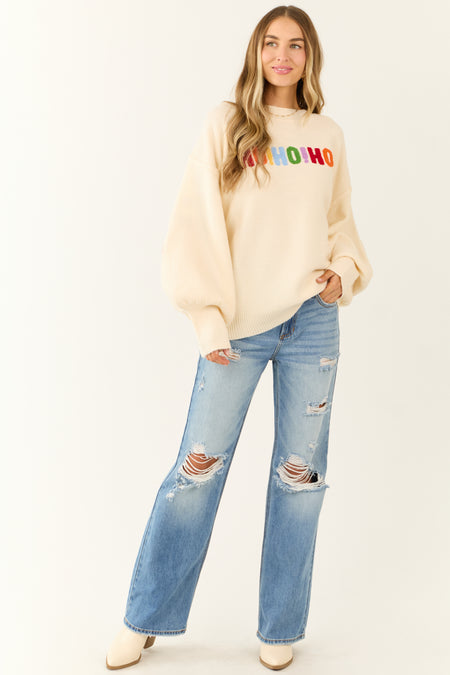 Cream HO HO HO Multicolor Graphic Knit Sweater