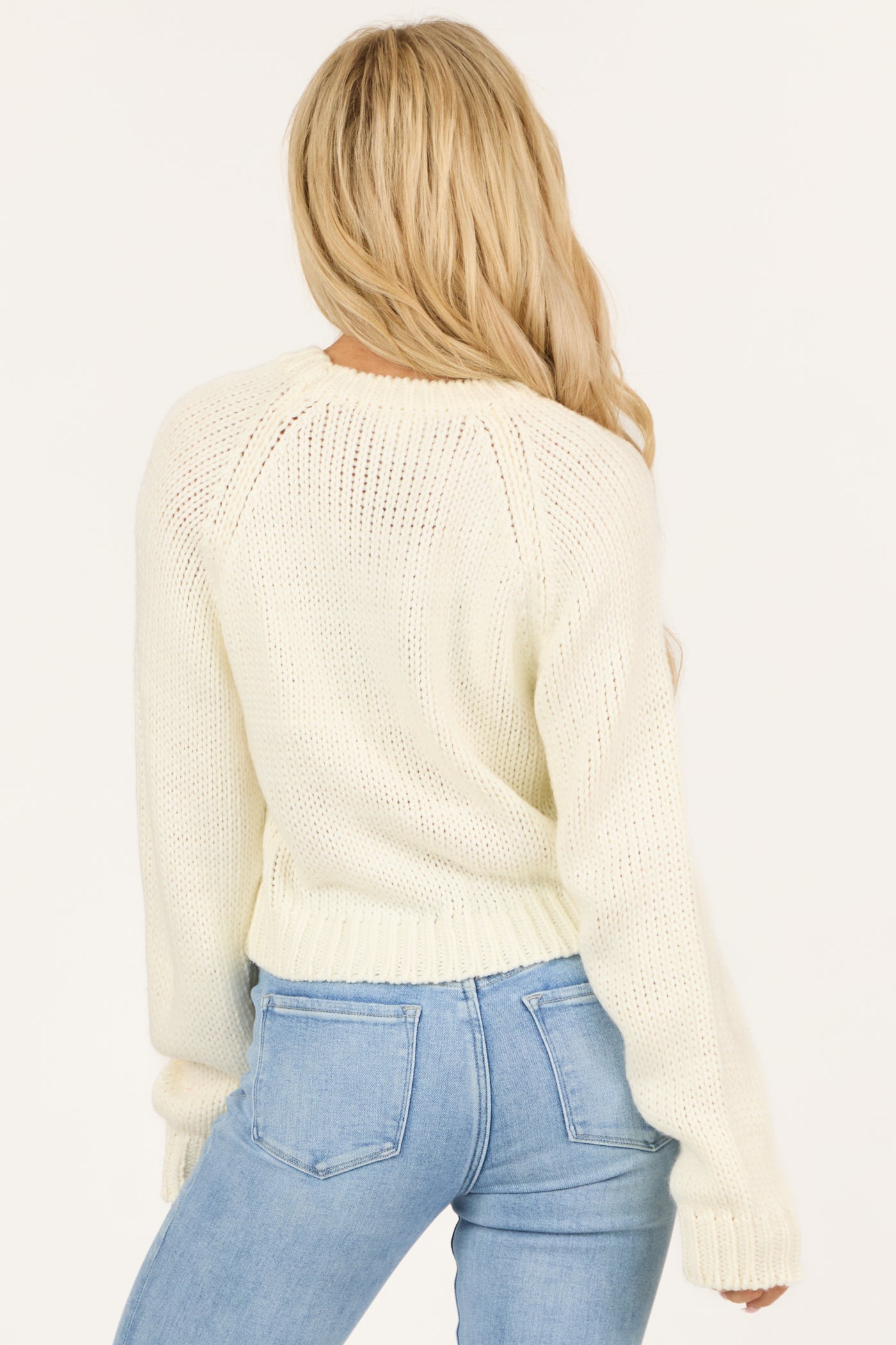 Cream Heart Detail Long Sleeve Cropped Sweater