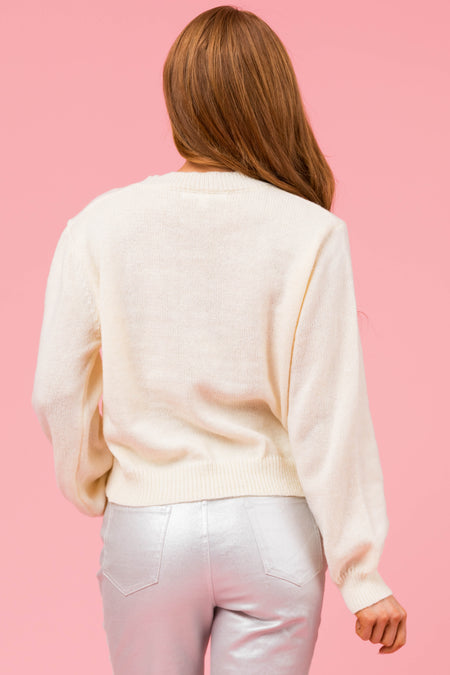 Cream 'Hello Love' Long Sleeve Knit Sweater