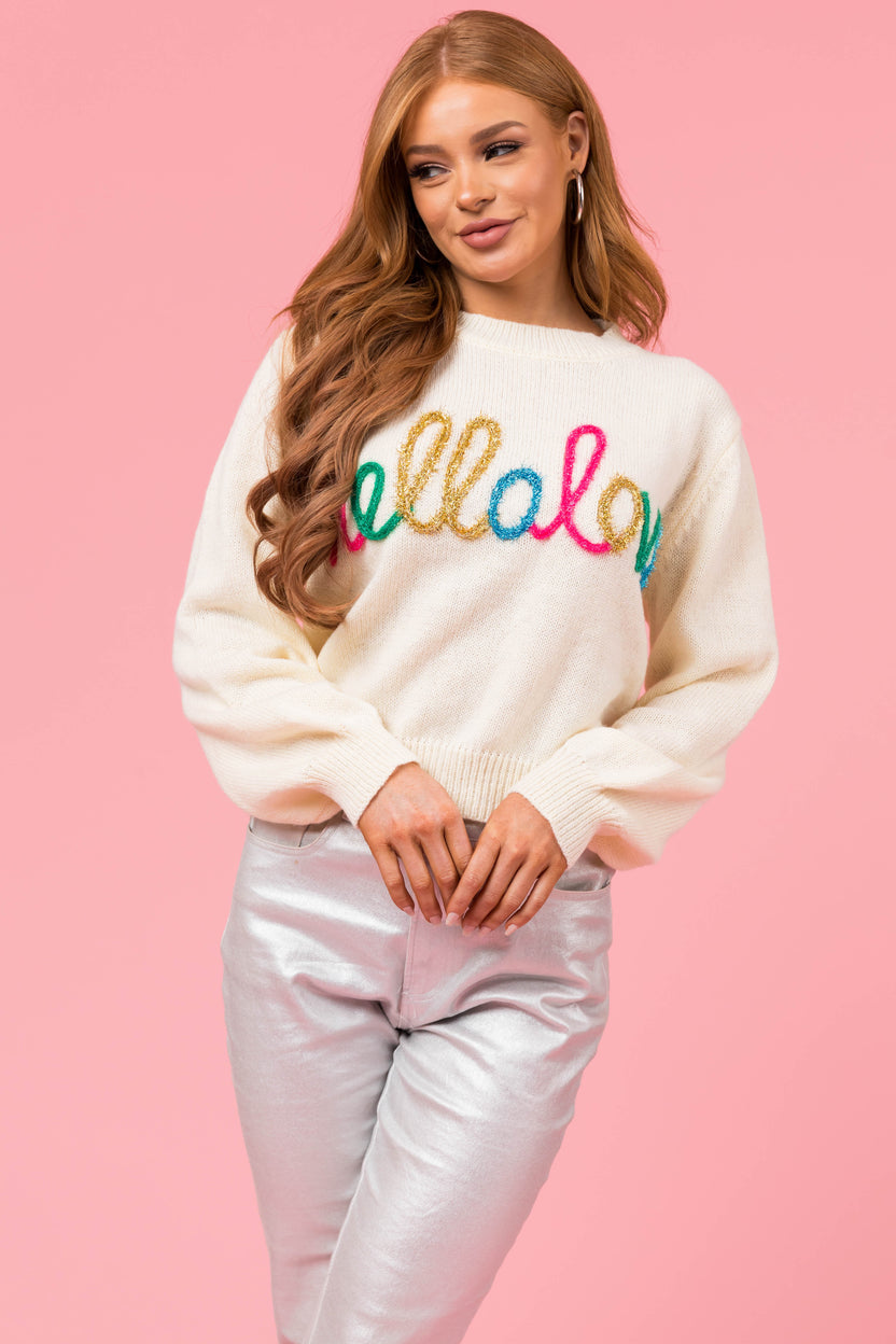 Cream 'Hello Love' Long Sleeve Knit Sweater