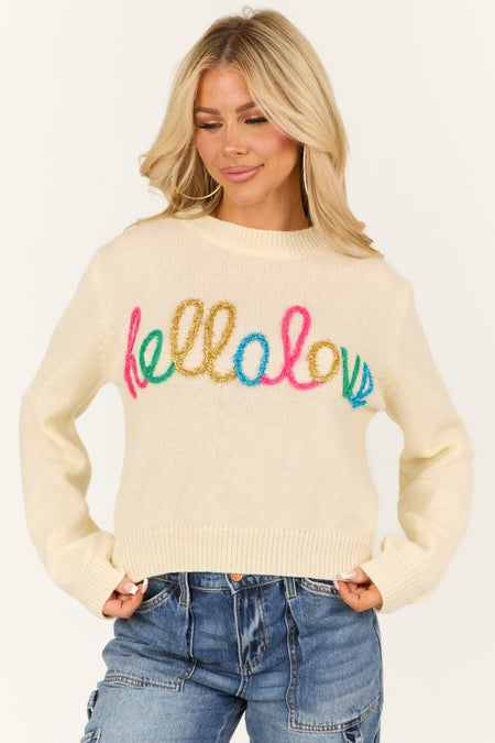 Cream 'Hello Love' Long Sleeve Knit Sweater