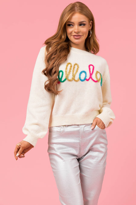 Cream 'Hello Love' Long Sleeve Knit Sweater