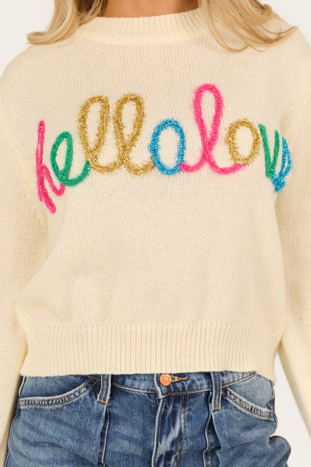 Cream 'Hello Love' Long Sleeve Knit Sweater