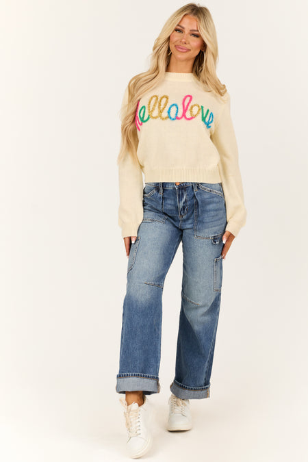 Cream 'Hello Love' Long Sleeve Knit Sweater