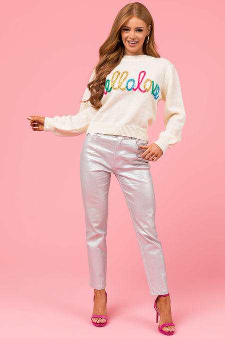 Cream 'Hello Love' Long Sleeve Knit Sweater