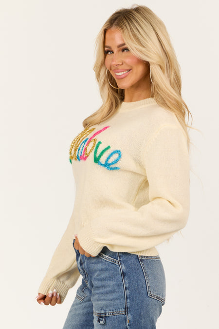 Cream 'Hello Love' Long Sleeve Knit Sweater