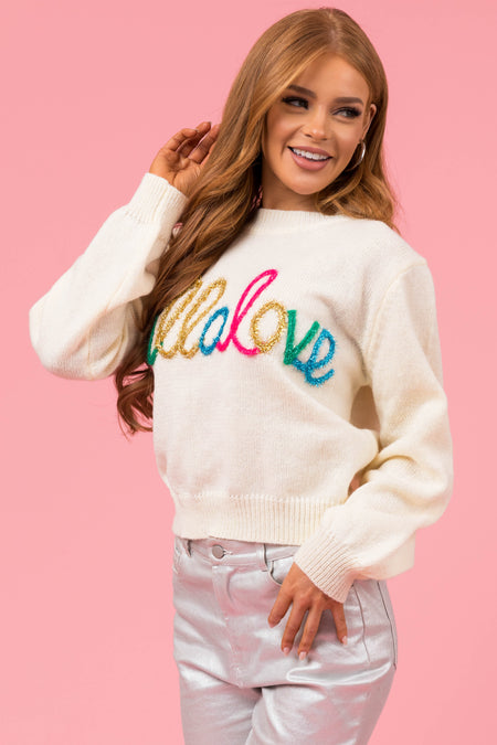 Cream 'Hello Love' Long Sleeve Knit Sweater