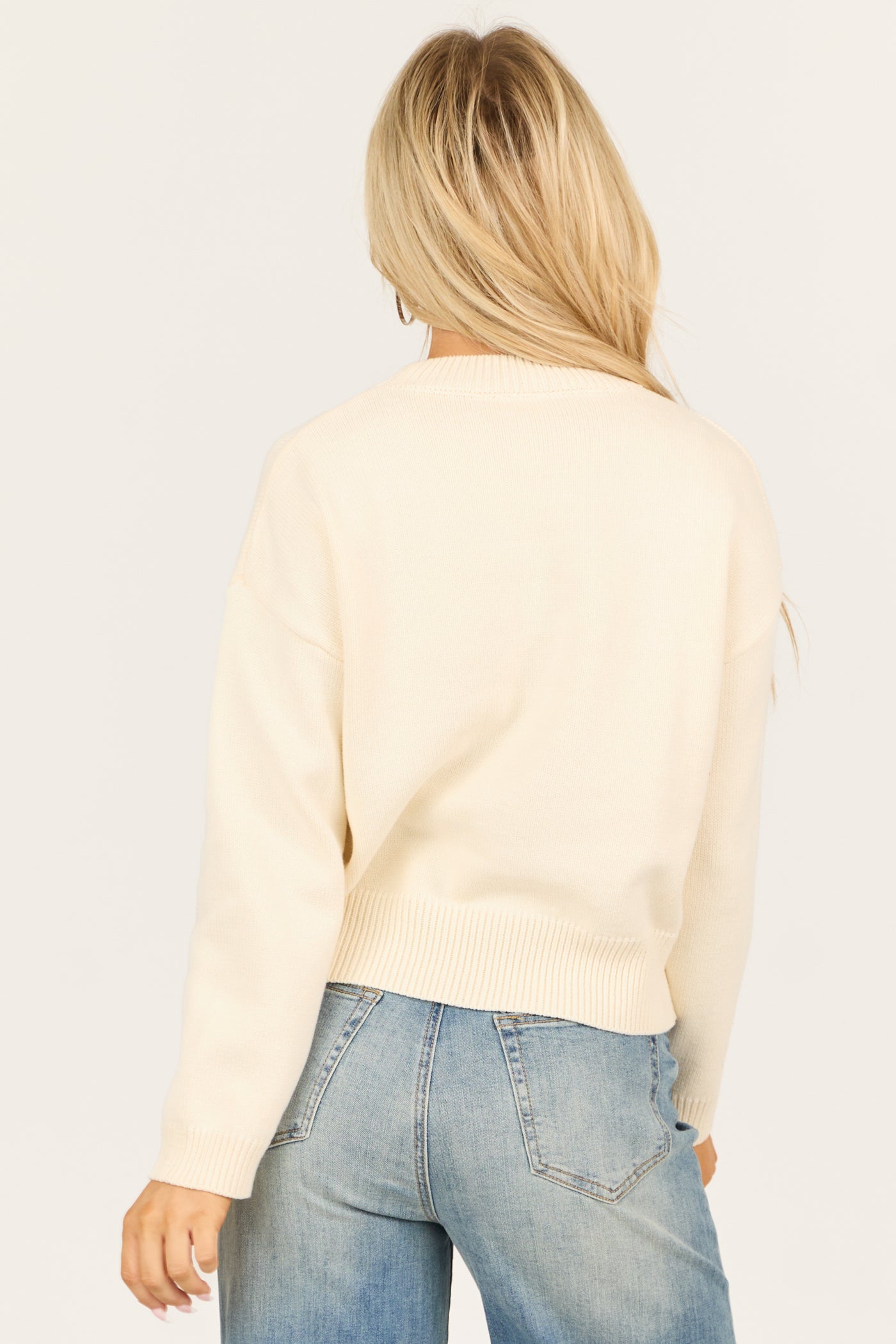 Cream High Neck 'LOVE' Intarsia Long Sleeve Sweater