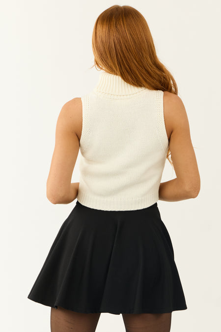 Cream 'Joy' Graphic Turtleneck Crop Tank Top