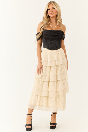 Cream Lace Ruffle Tiered Maxi Skirt