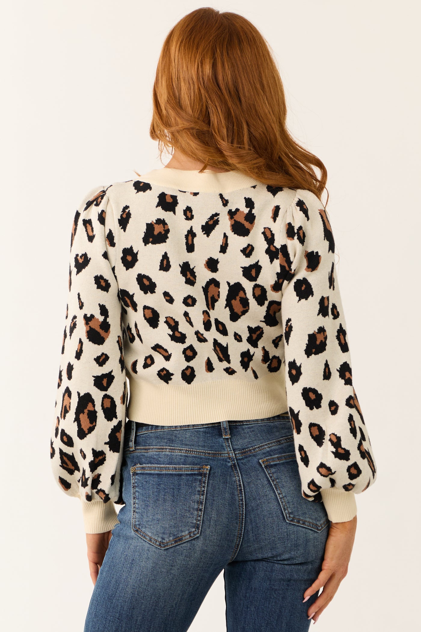 Cream Leopard Print Bow Detail Knit Cardigan