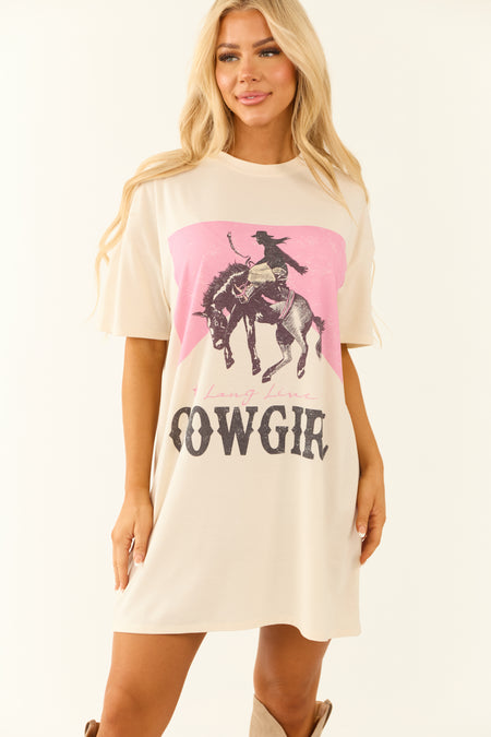 Cream 'Long Live Cowgirl' Graphic T Shirt Dress