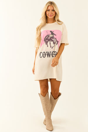 Cream 'Long Live Cowgirl' Graphic T Shirt Dress