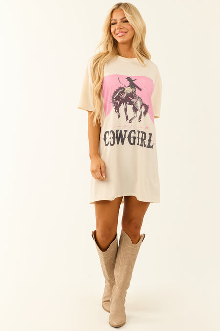 Cream 'Long Live Cowgirl' Graphic T Shirt Dress