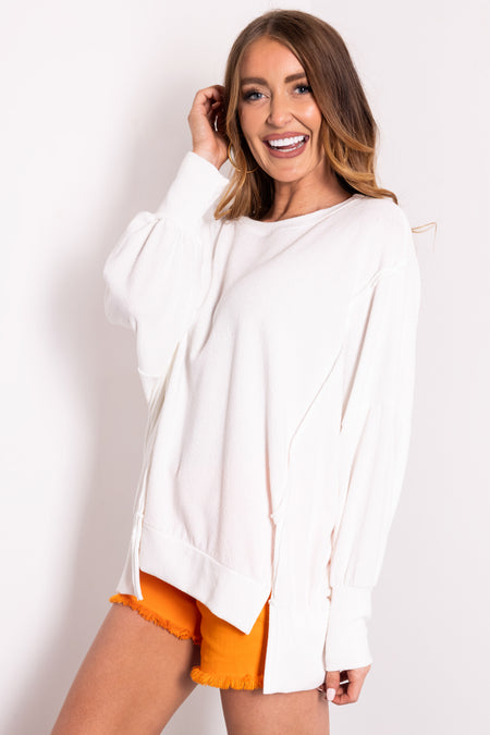 Cream Long Sleeve Oversized Top