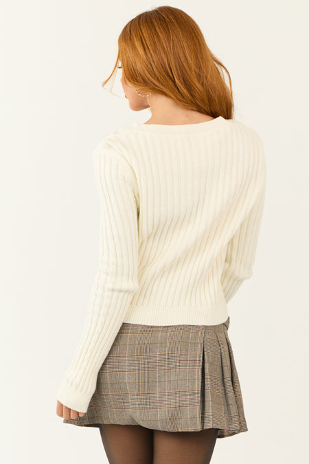 Cream Long Sleeve Textured Cable Knit Sweater