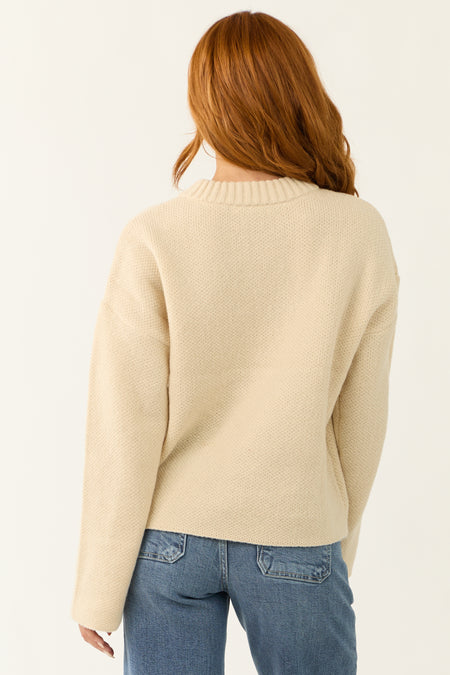 Cream Loose Sleeve Thick Knit Sweater