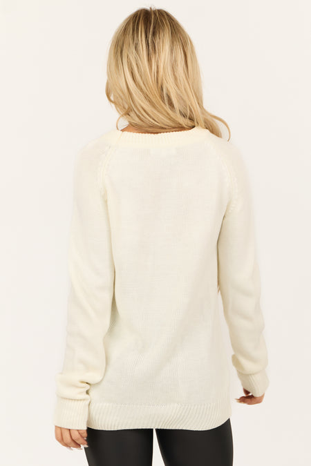 Cream 'Love' Heart Graphic Long Sleeve Sweater