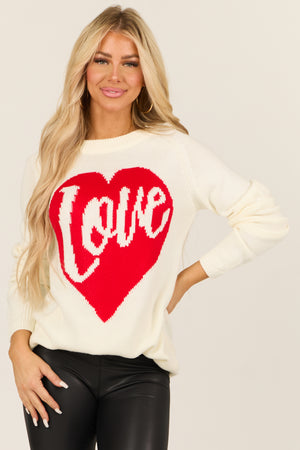 Cream 'Love' Heart Graphic Long Sleeve Sweater